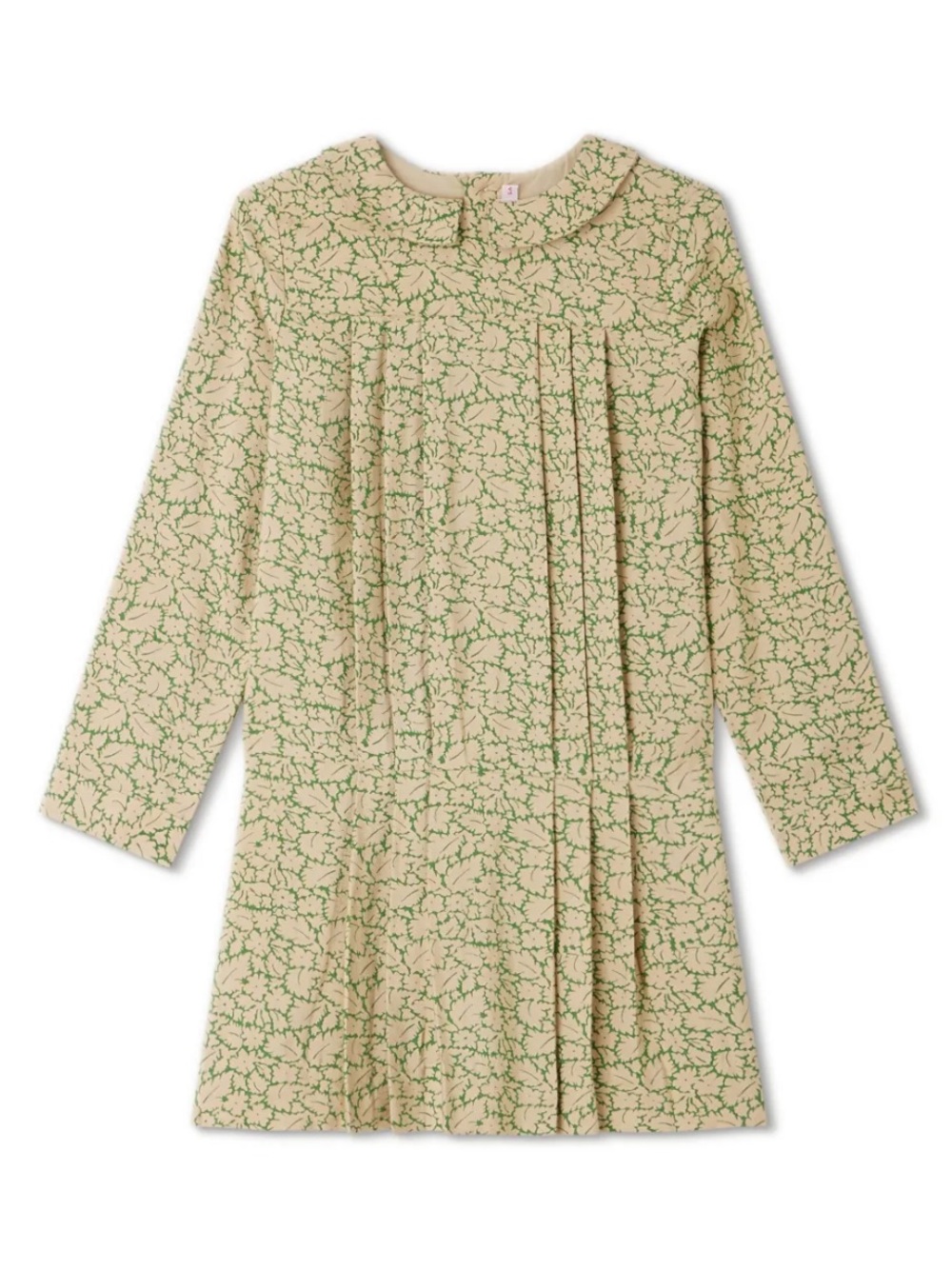 BONPOINT Cream and Green Printed Long Sleeve Dress
